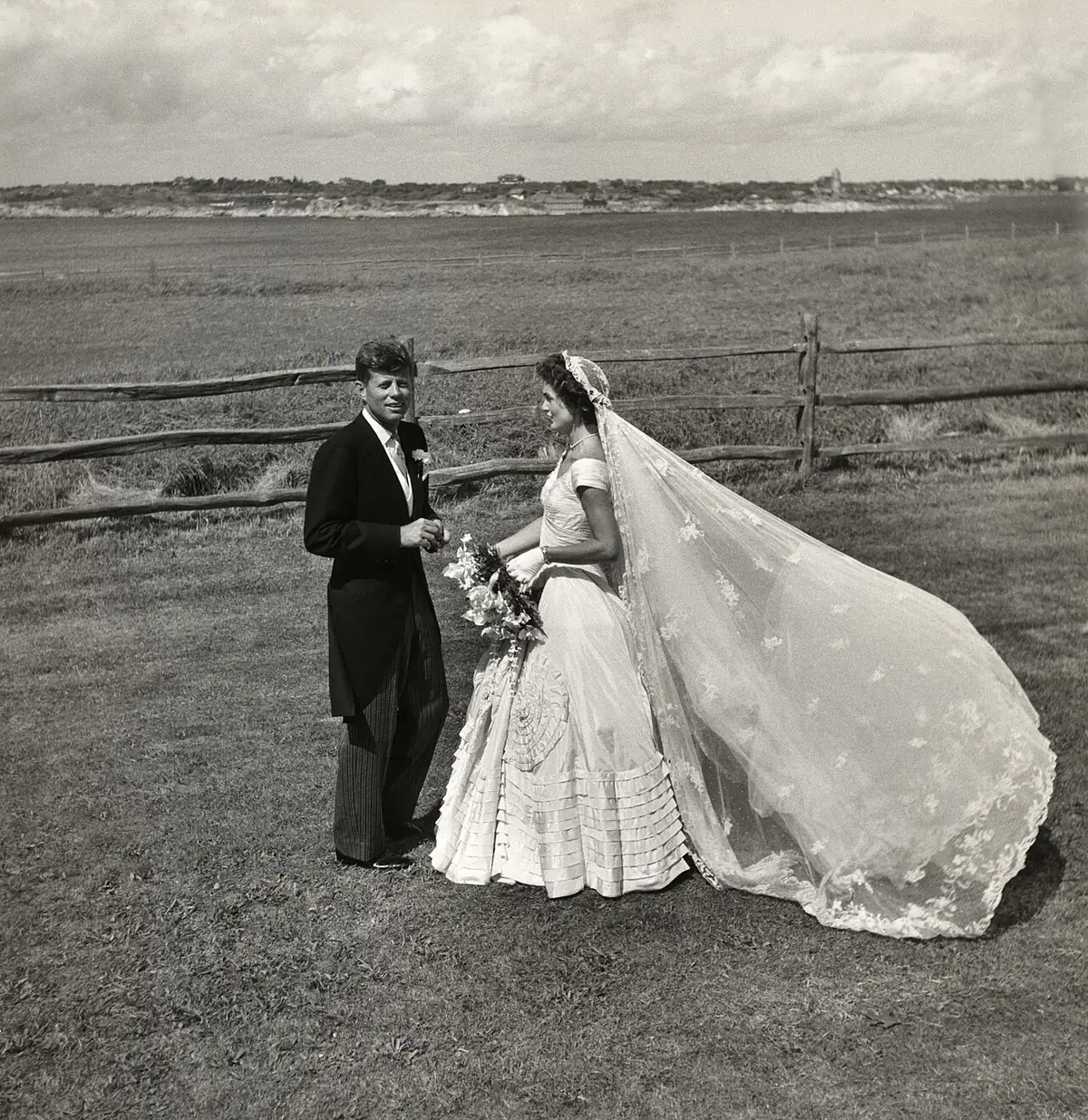 John F. Kennedy and Jacqueline Bouvier in Newport, Rhode Island, on their wedding day, September 12, 1953.