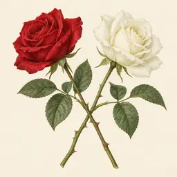 Rose, Rojo & Blanco Juntos (ilustración botánica)